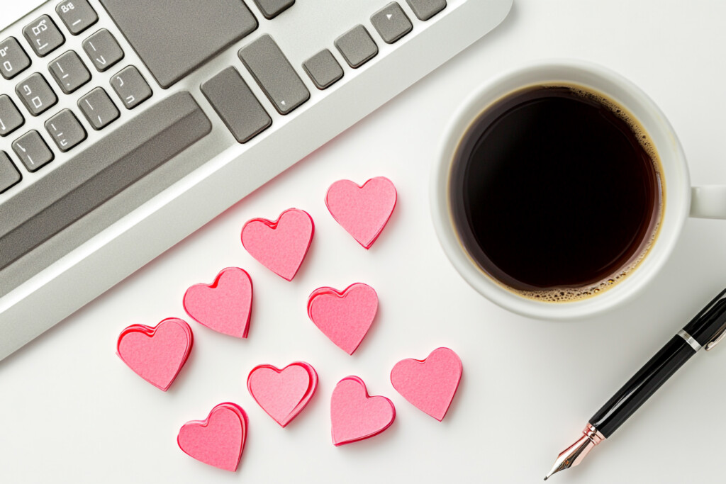 pink-hearts-coffee-keyboard-pen-white-desk